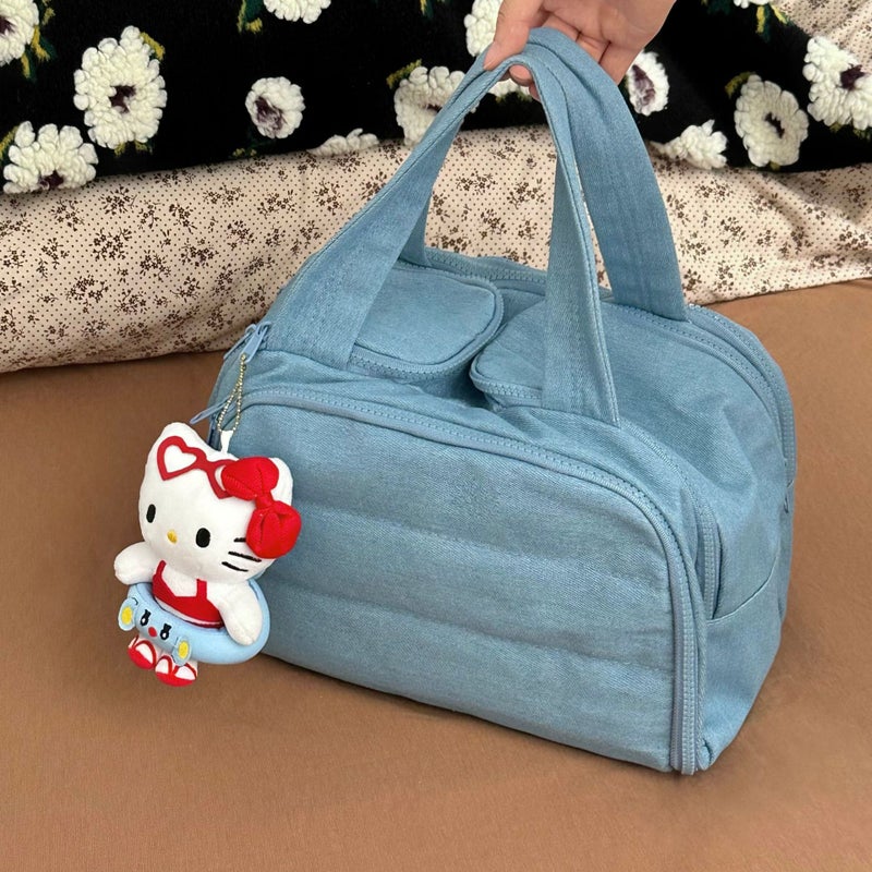 Denim Color Double Opening Cosmetic Bag Large Capacity Outgoing Women Portable Wash Bag Cosmetic Brush Partition Storage Bag - Image 5